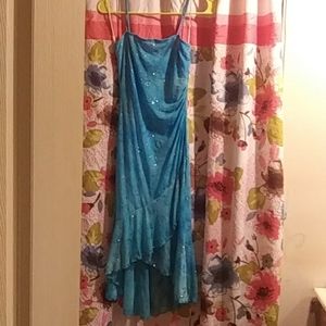 Blue dress with shiny flowers